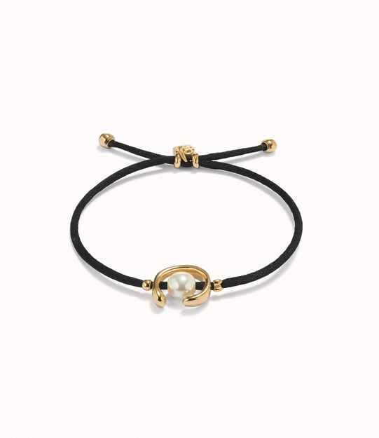 Black cord bracelet with a pearl